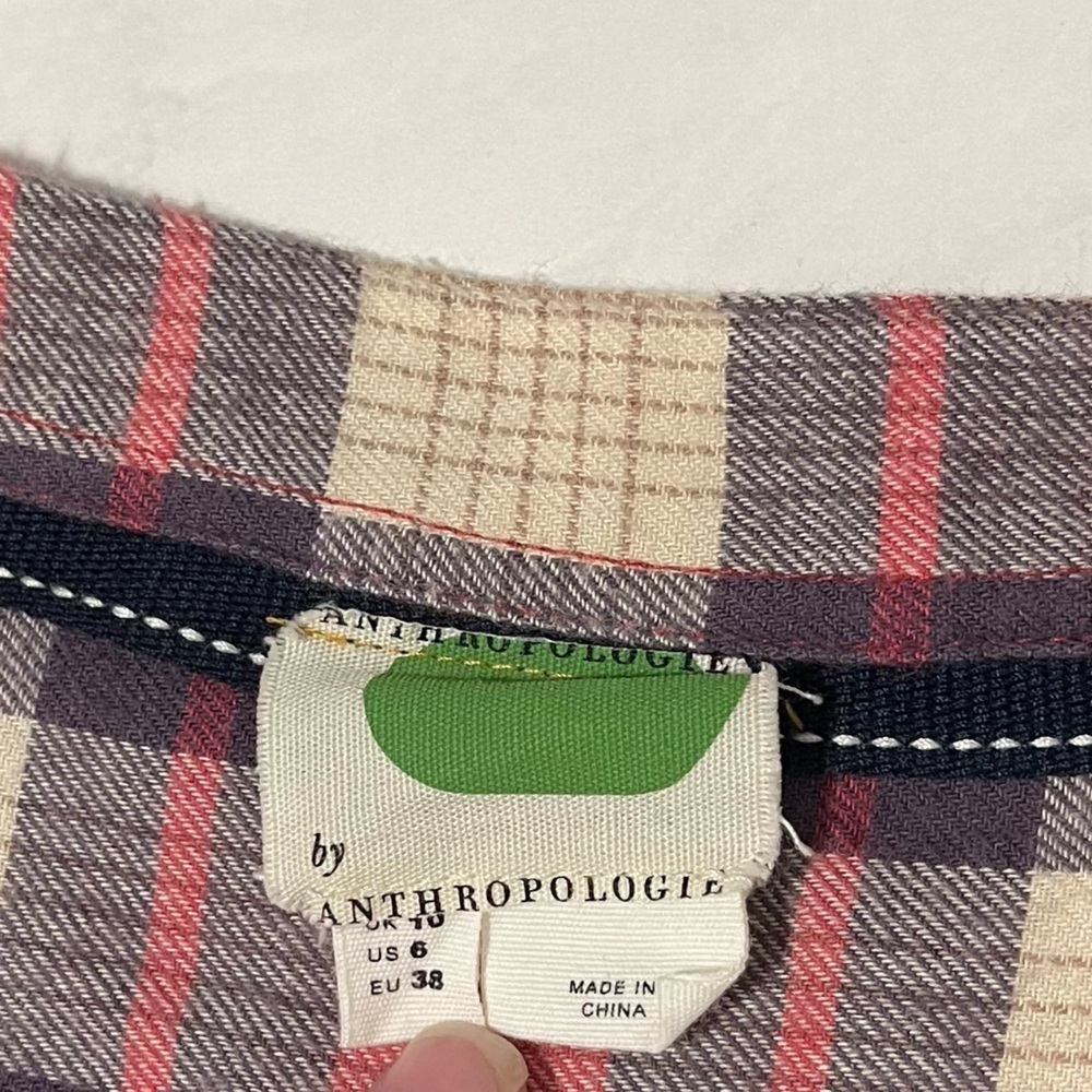 Anthropologie Medford Red White Plaid Button Up Shirt Size 6 Boho Relaxed Casual - Picture 5 of 7